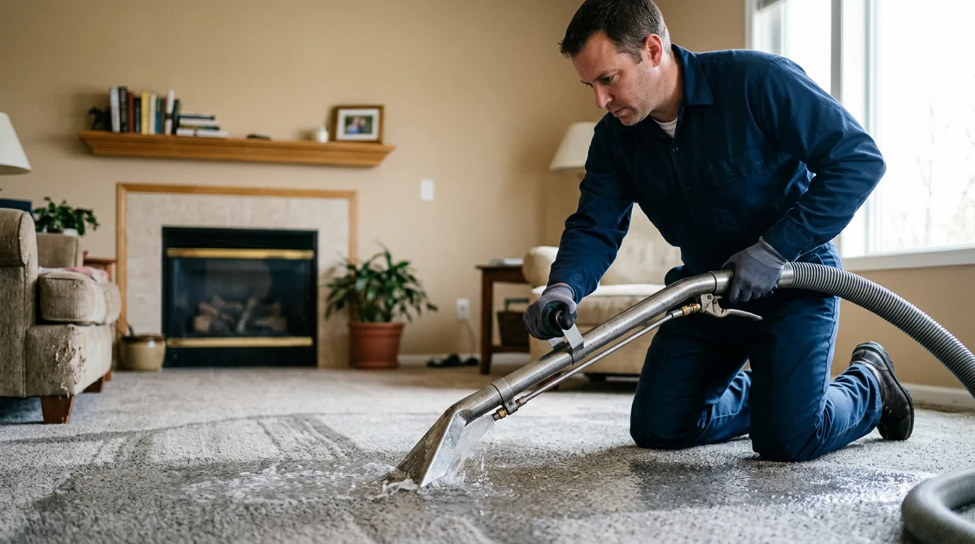 Water damage restoration technician working near Baldwin, MI